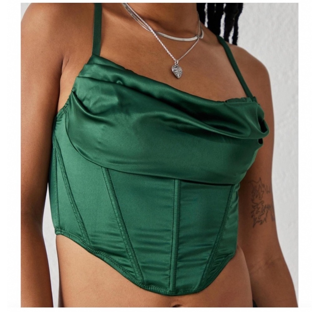Urban Outfitters Green Lexi Satin Corset Top, S